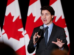 Le premier ministre Justin Trudeau prend la parole lors d'un événement de financement du Parti libéral à l'hôtel Fort Garry à Winnipeg, le jeudi 2 mars 2023. Trudeau a fait une annonce sur la garde d'enfants vendredi à Winnipeg.