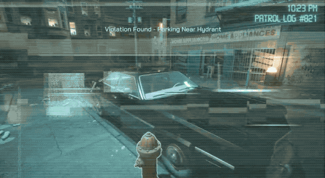 RoboCop distribue un ticket de parking à la première personne dans un GIF animé de RoboCop Rogue City