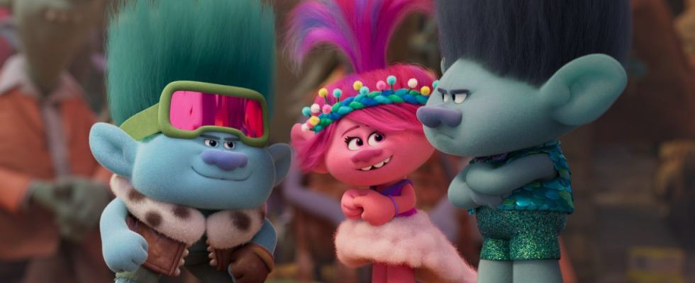 Trolls Band Together still featuring Branch, Poppy, and new character John Dory