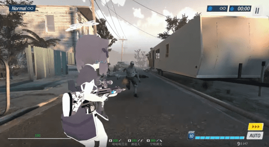 An anime girl shoots a zombie in Left 4 Dead.