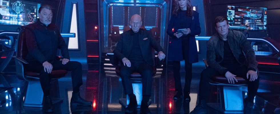 Jean-Luc, William Riker, Beverly Crusher, and Jack Crusher in Star Trek: Picard Season 3
