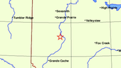 Séismes Canada a signalé un tremblement de terre de magnitude 4,2 dans le nord de l'Alberta vers 10 h 36 mercredi.  L'étoile au centre de la carte indique l'épicentre du tremblement de terre.
