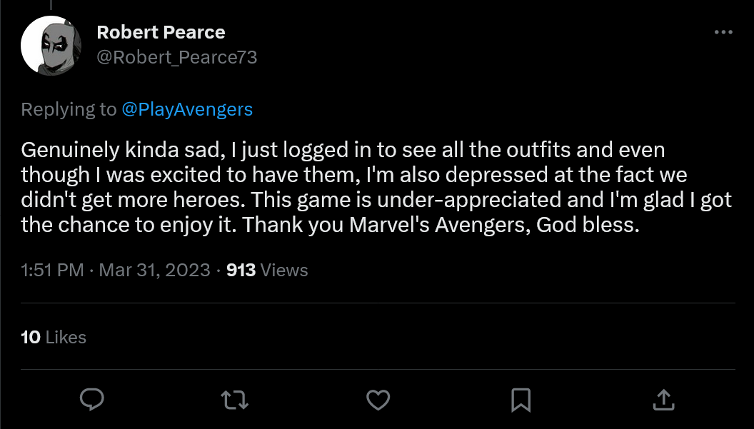 Tweet de Marvel's Avengers sur la mise à jour finale