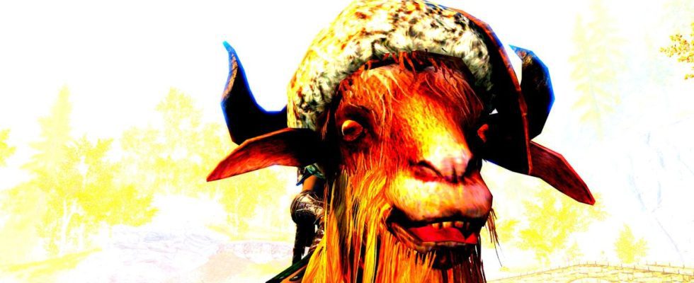 A goat in a hat, via the Skyrim on Skooma mod