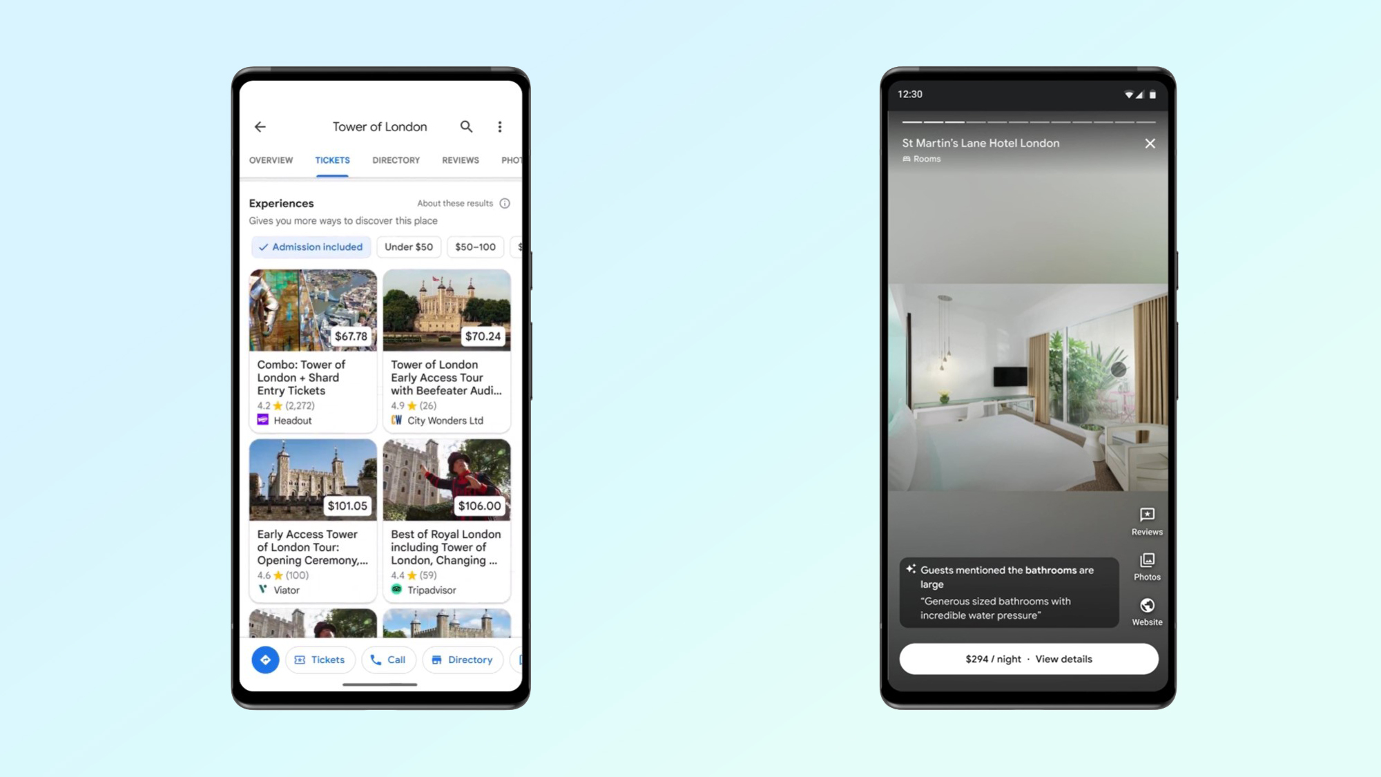 google search nouvel hôtel et choses à faire interfaces