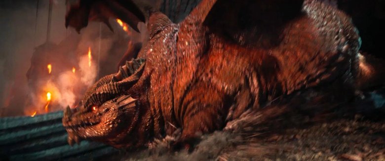 Le dragon Themberchaud sur un gros tas de crânes de gnomes dans l'Underdark dans "Donjons & Dragons : l'honneur des voleurs" 
