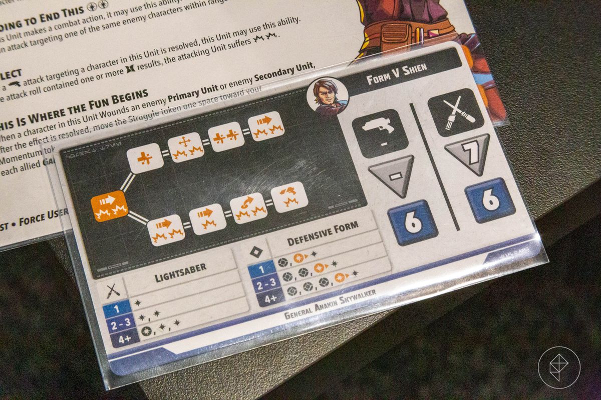 Une carte contenant des règles uniques pour jouer à Anakin Skywalker dans Star Wars : Shatterpoint.