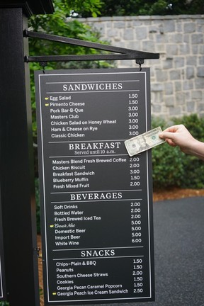 Le tableau de menu alimentaire à Augusta National à Augusta, Ga.