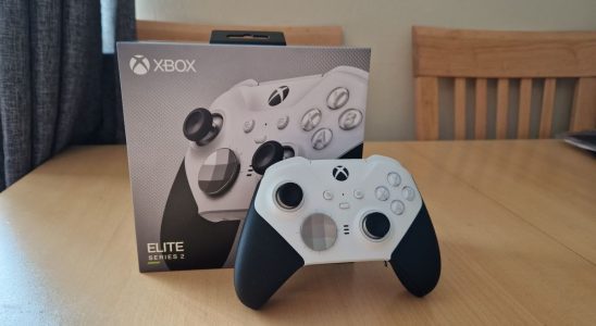 Xbox Elite Series 2 Core review hero image showing the controller standing up in front of its box