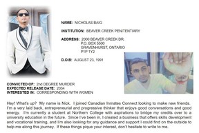 Le profil canadianinmatesconnect.com du meurtrier reconnu coupable Nicholas Baig comprend une photo de lui dans le smoking qu'il portait lorsqu'il a épousé Arianna Goberdhan, qu'il a poignardée à mort alors qu'elle était enceinte de leur enfant en 2017.