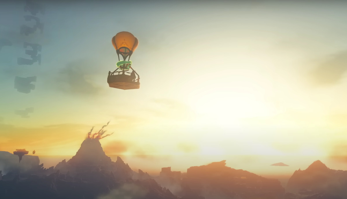 Link dans une montgolfière au-dessus d'Hyrule dans The Legend of Zelda: Breath of the Wild