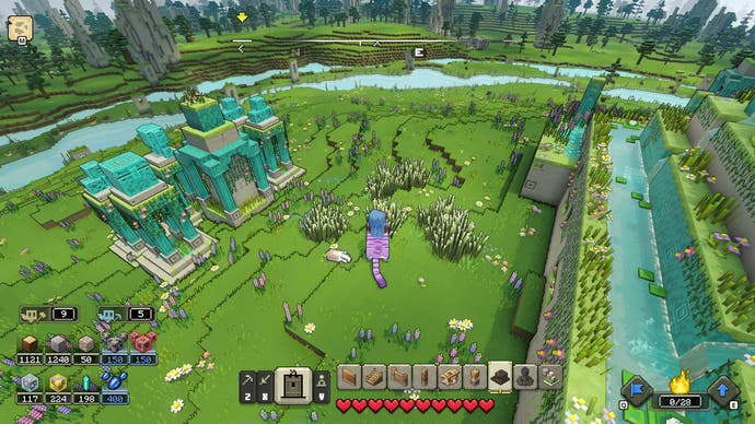 Revue Minecraft Legends - capture d'écran de Minecraft Legends, s'approchant d'une structure en diamant