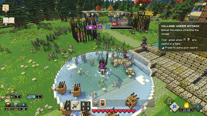 Revue Minecraft Legends - capture d'écran de Minecraft Legends, le joueur entouré d'un cercle bleu clair