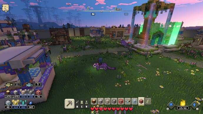Revue de Minecraft Legends - capture d'écran de Minecraft Legends, par un portail au crépuscule