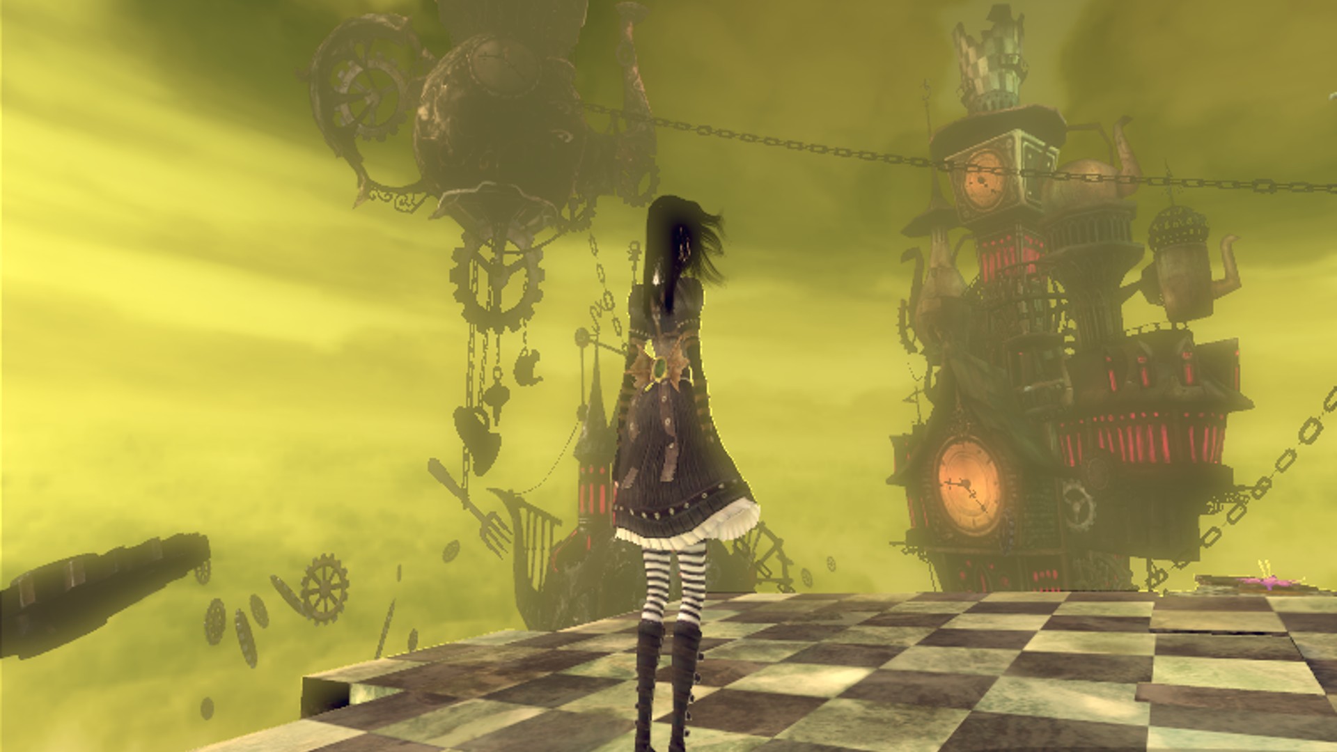 Alice: Madness Returns - Alice sur une plate-forme d'échiquier regardant au loin