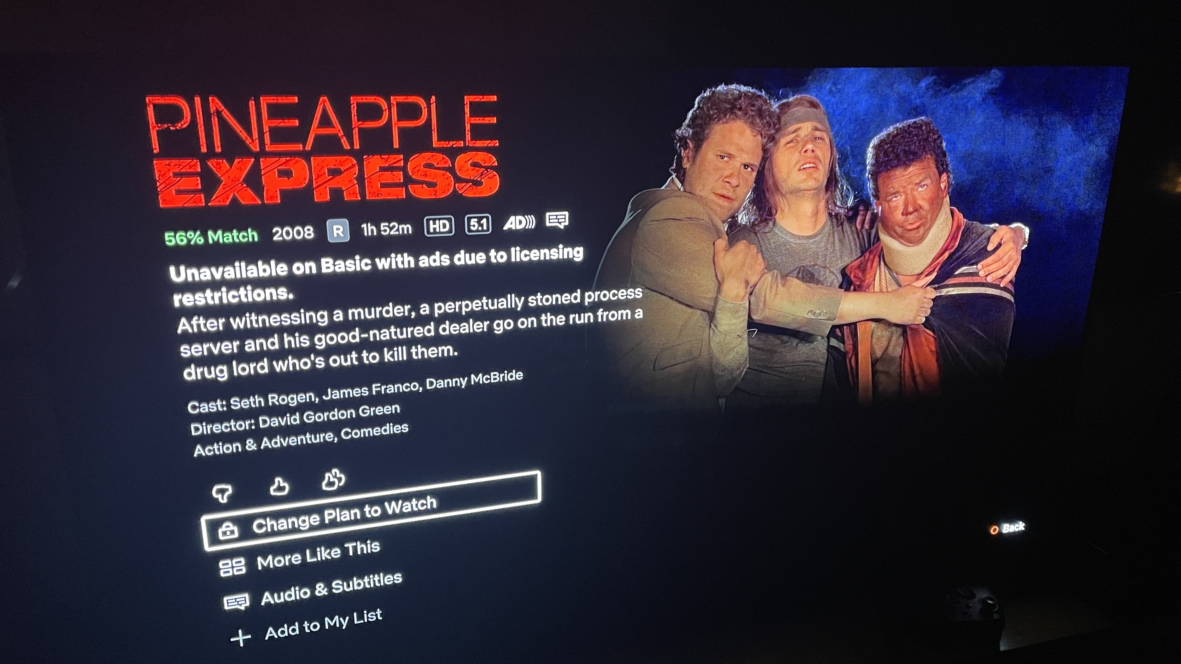 Pineapple Express n'est pas disponible sur Netflix avec des publicités