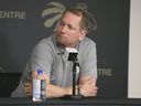 L'entraîneur des Raptors, Nick Nurse, s'adresse aux médias un jour après la fin de leur saison.