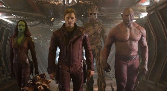 Gamora, Peter Quill, Groot and Drax in Guardians of the Galaxy