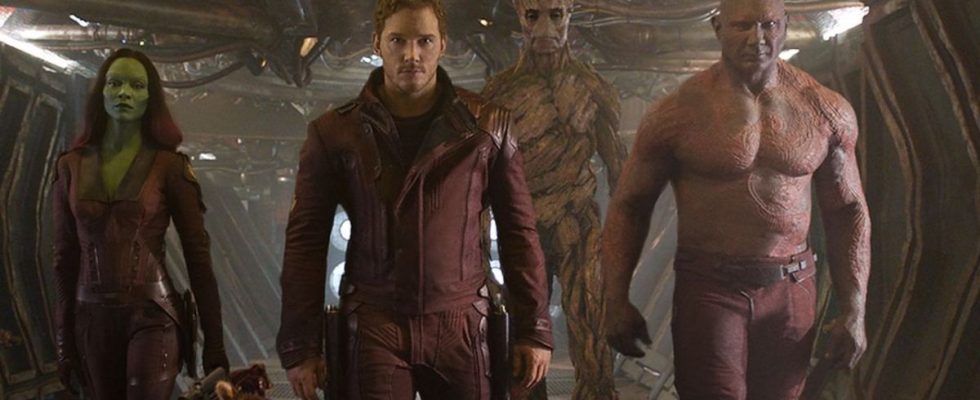 Gamora, Peter Quill, Groot and Drax in Guardians of the Galaxy
