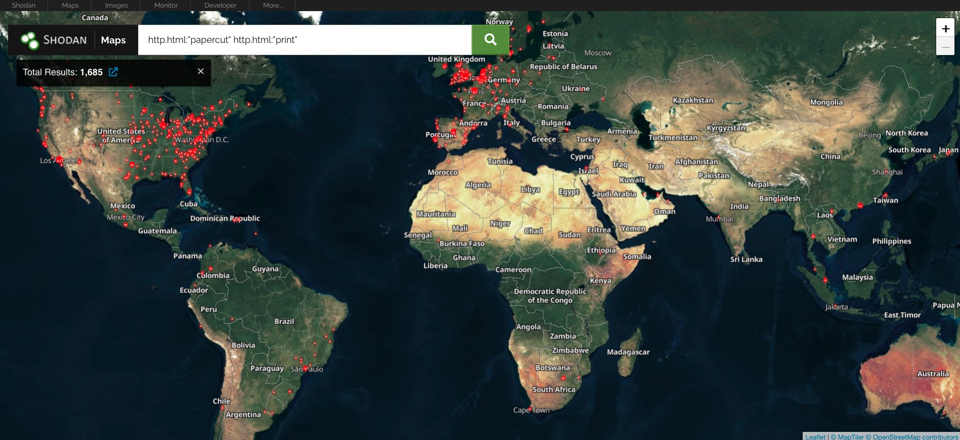 Carte du monde montrant les emplacements des installations PaperCut.