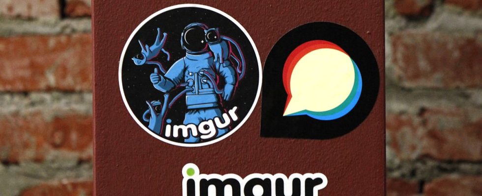 Stickers displayed on a beam at the Imgur office in San Francisco, Calif., on Monday, December 16, 2013.