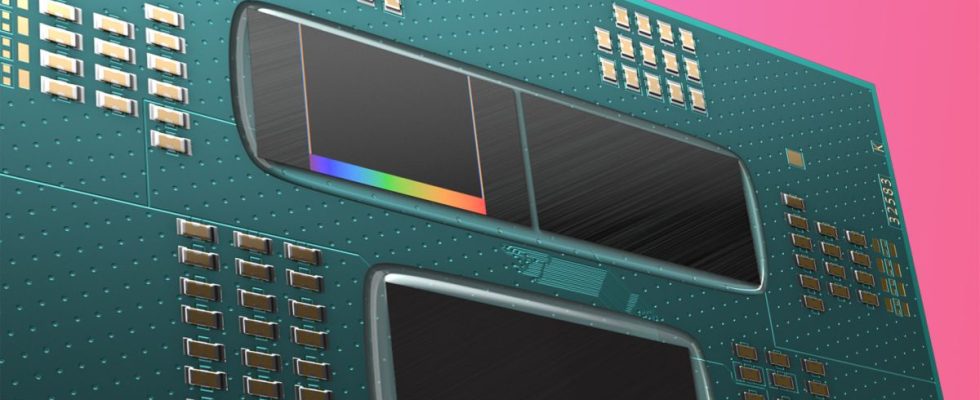 AMD 3D V-Cache stacked chips up close render