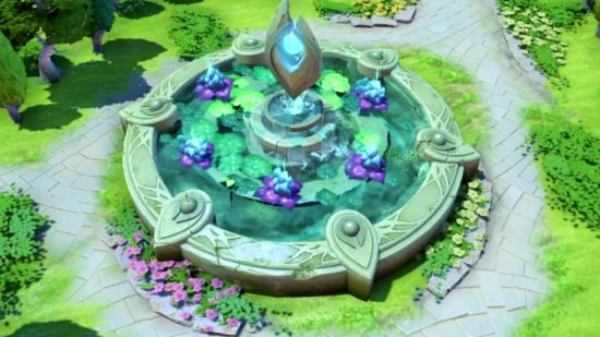 Dota 2 New Frontiers - le Lotus Pool, une fontaine remplie de fruits violets ressemblant à des raisins