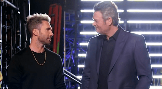 Adam Levine and Blake Shelton look at each other on The Voice.