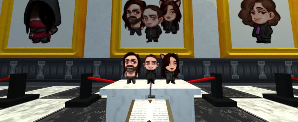 Chibi representation of the band HEALTH in an in-game museum in ULTRAKILL