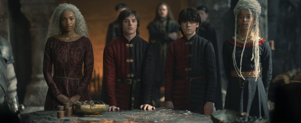 Bethany Antonia, Harry Collett, Elliot Grihault, and Phoebe Campbell on House of the Dragon season 1