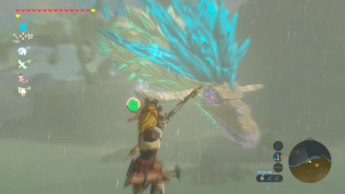 Link fait face à un énorme dragon dans The Legend of Zelda: Breath of the Wild 