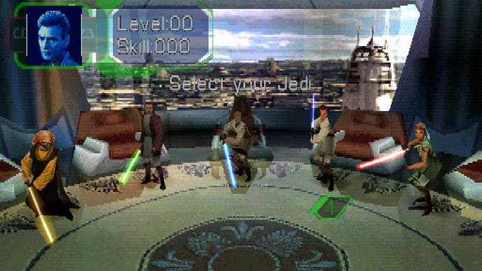 L'écran de sélection de personnage du jeu vidéo Jedi Power Battles