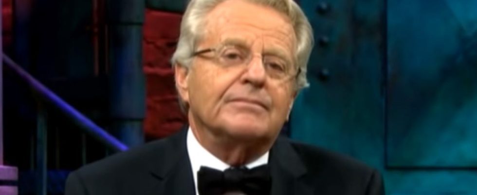 Jerry Springer dressed in a tuxedo on The Jerry Springer Show.