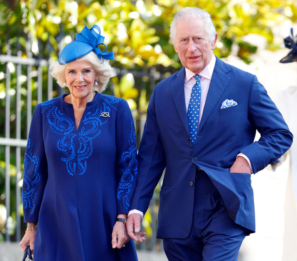 Camilla, la reine consort et le roi Charles III assistent au traditionnel service Mattins du dimanche de Pâques à la chapelle St George, au château de Windsor, le 9 avril 2023 à Windsor, en Angleterre.