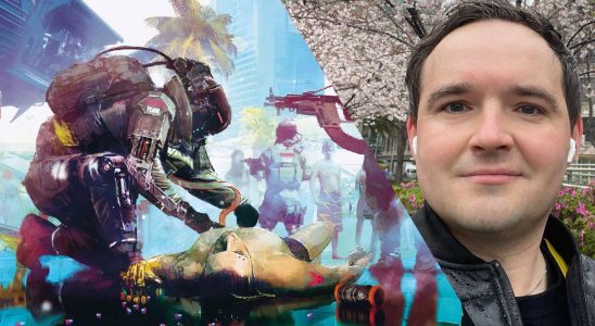 Pawel Sasko selfie with Cyberpunk 2077 art