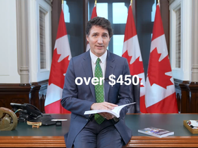Ceci est une capture d'écran d'une vidéo tournée par le premier ministre Justin Trudeau vantant son budget 2023.  Bon nombre des critiques libéraux habituels ont souligné que l'un des principaux arguments du gouvernement Trudeau avant les élections fédérales de 2019 était qu'il avait sorti « 900 000 personnes de la pauvreté ».  Seulement quatre ans plus tard, le principal argument de vente de leur budget 2023 est qu'il contient un rabais de 450 $ pour l'épicerie – et environ 11 millions de Canadiens atteignent le seuil de faible revenu pour être admissibles.