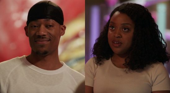 From left to right: side-by-side of Tyler James Williams and Quinta Brunson in the Season 2 finale of Abbott Elementary.
