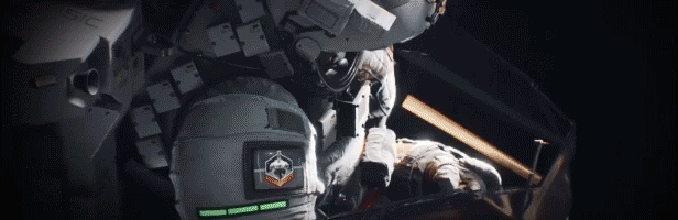 Un GIF animé d'un combattant astronaute se préparant à Boundary