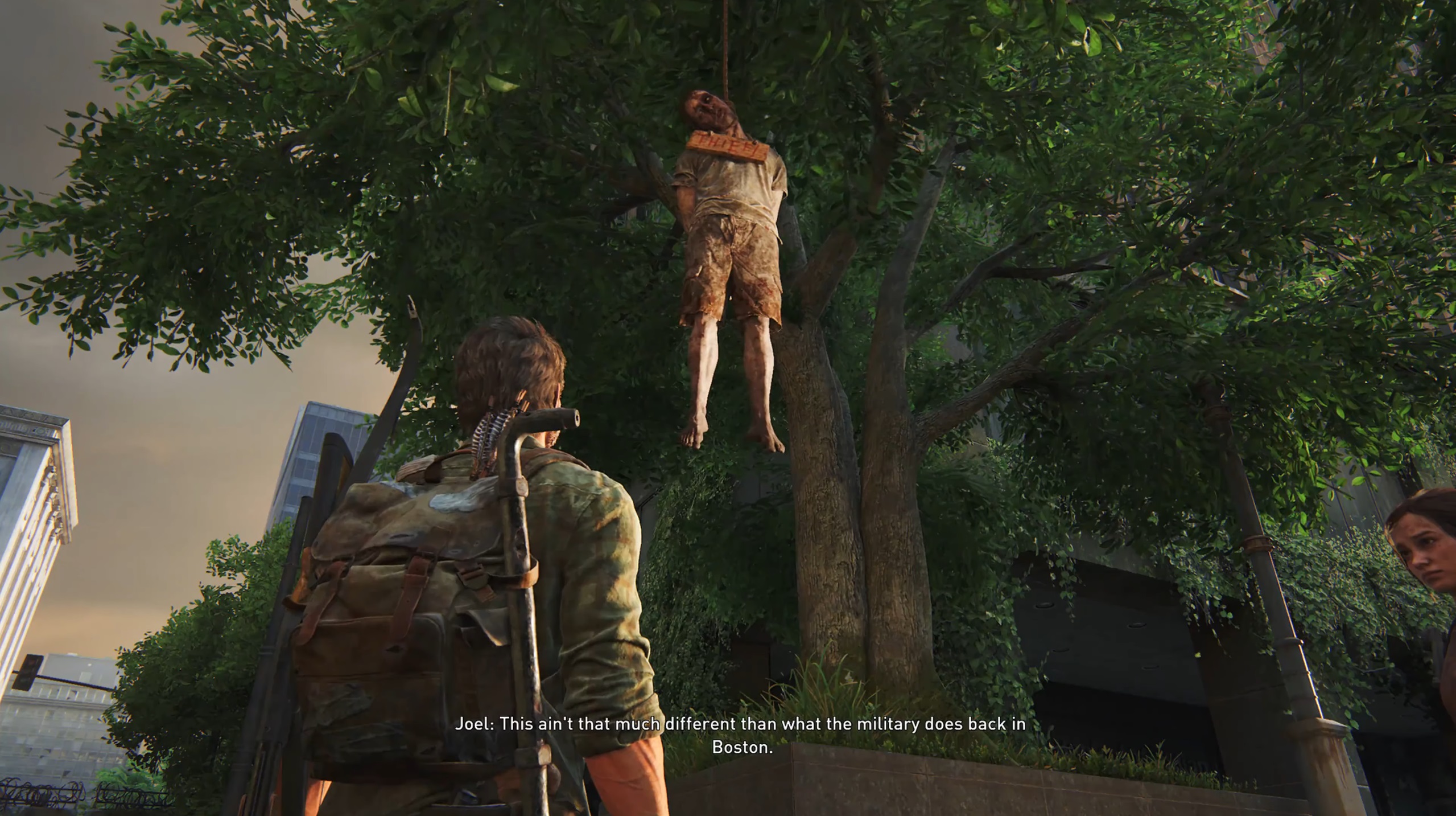 Joel regarde un pendu dans The Last of Us Part 1