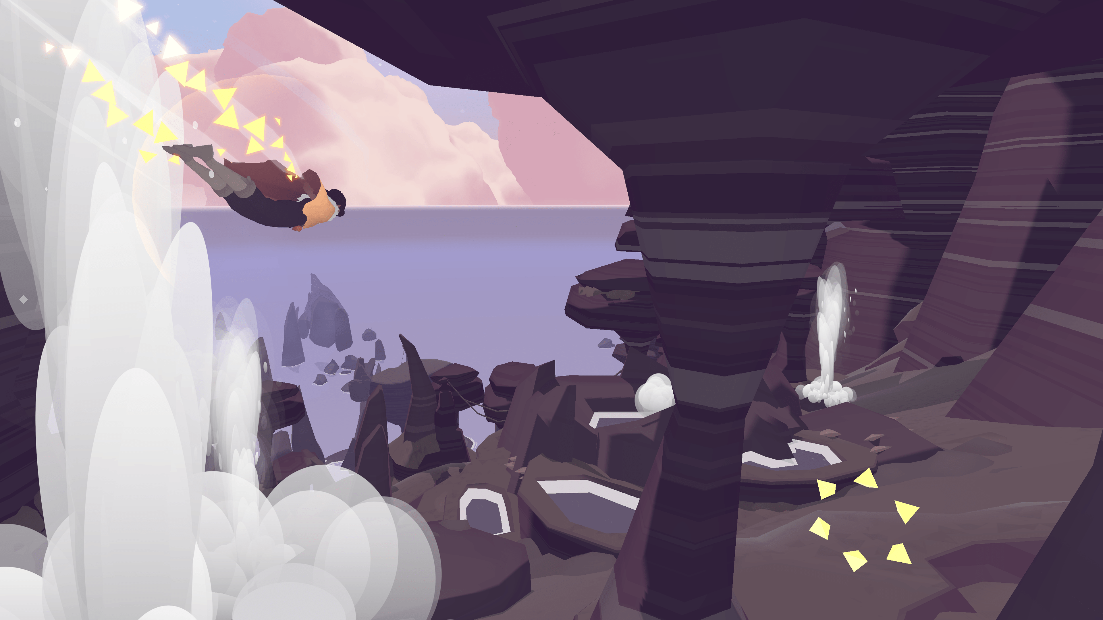 mage du gameplay de Laya's Horizon d'un personnage planant à travers les montagnes