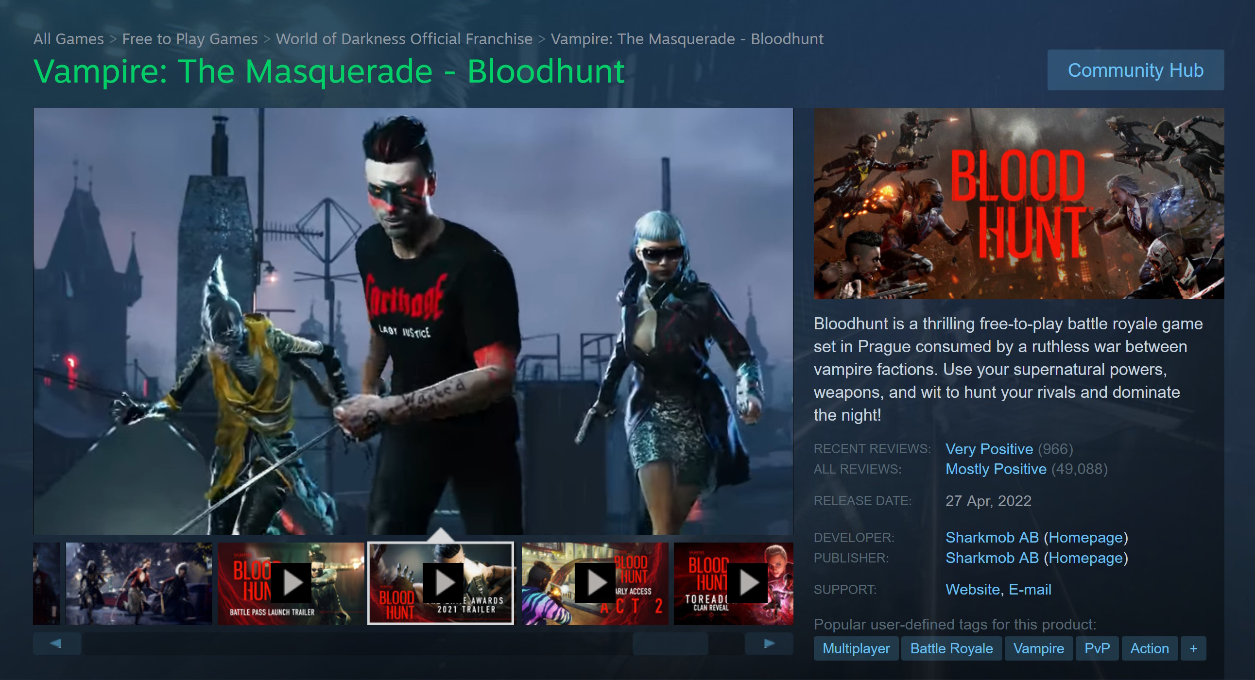 Vampire: The Masquerade - Détail de la page Steam de Bloodhunt