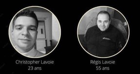 Des images de deux pompiers disparus lors des inondations au Québec en 2023 circulent sur les réseaux sociaux.  Il s'agit de Christopher Lavoie, 23 ans, et Régis Lavoie, 55 ans.