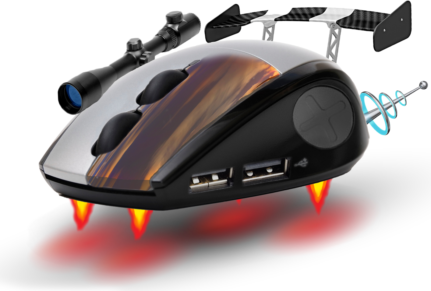 La souris du futur, avec jets, lunette et ports USB