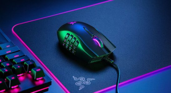 Razer Naga on an RGB mousepad in sumptuous