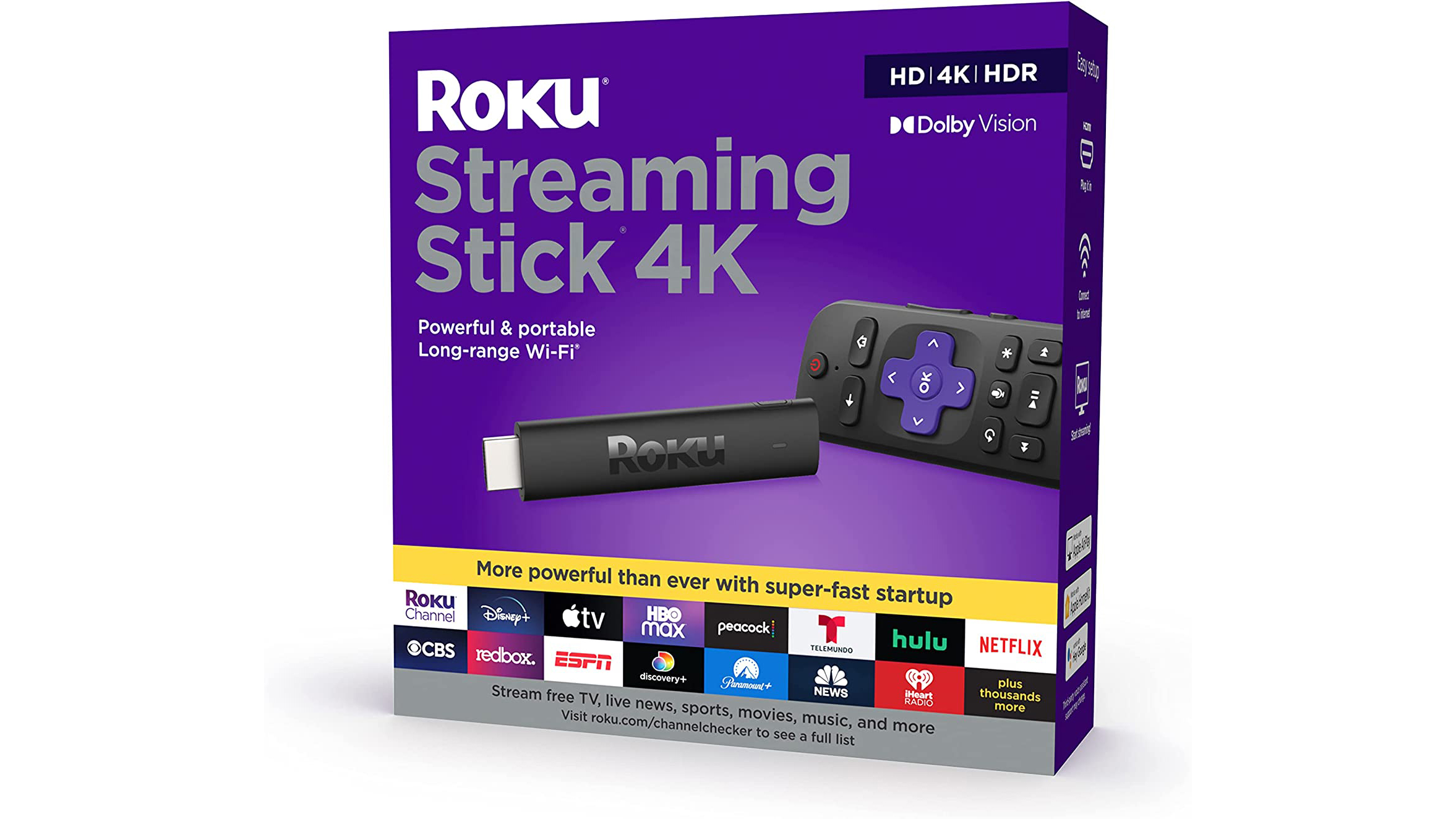 Bâton de streaming Roku 4K |  Appareil de diffusion 4K/HDR/Dolby Vision avec télécommande vocale Roku et commandes TV