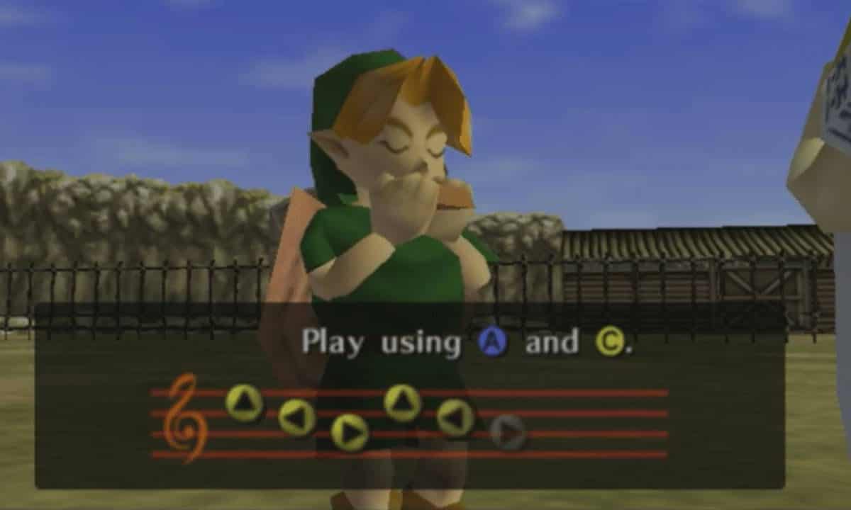 Un guide de Zelda : Link jouant de l'ocarina dans l'Ocarina of Time.