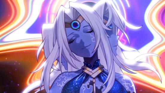 Comptes Honkai Star Rail F2P - Xipe, l'Harmonie, une déesse céleste à la peau bleue et aux cheveux blancs