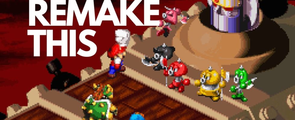 Super Mario RPG showing Mario with the words "remake this" on top
