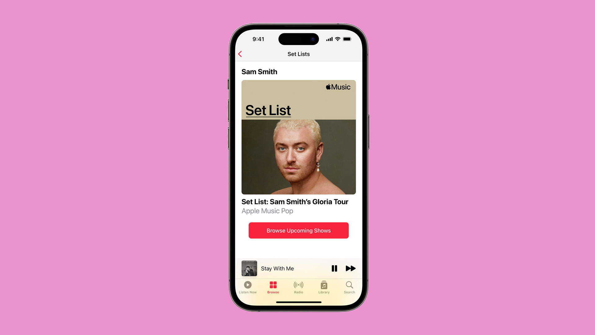 Un iPhone avec la nouvelle fonctionnalité Set Lists sur Apple Music