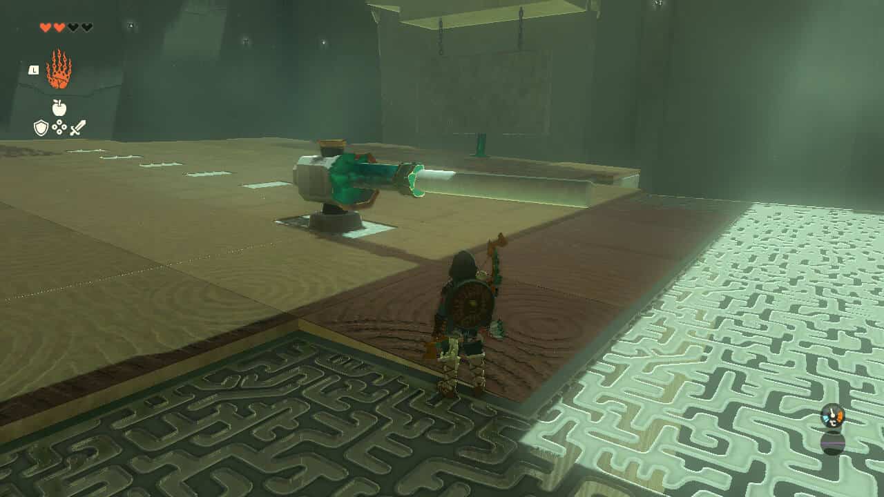 Tears of the Kingdom Mayachin Shrine : Link faisant une chauve-souris en utilisant la capacité Ultrahand.